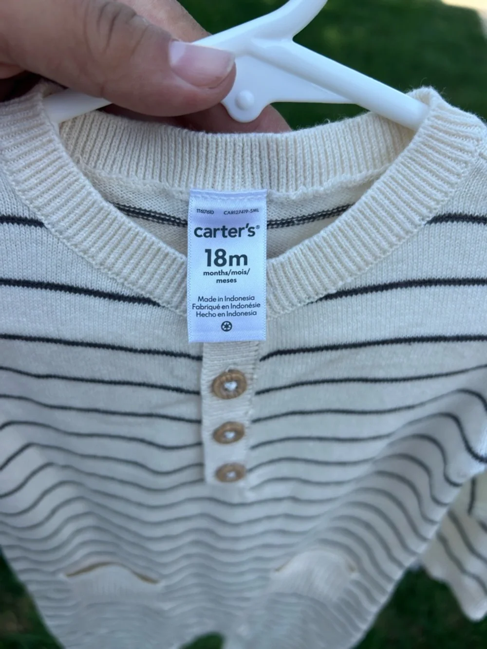 Carter's Cream and Black Striped Knit Romper
